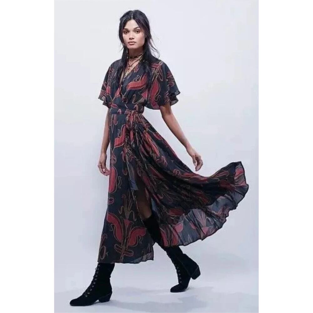Free People Sweet Escape Floral Maxi Wrap Dress Boho Festival Size XS - Picture 3 of 16